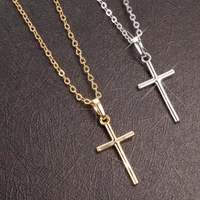 fine cross pendent women man metal chain fashion 2 color alloy female male necklace gift for friends christian ornament jewelry