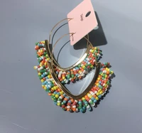 creative fashion pop v shaped tassel earrings with bohemian hot hand woven rice bead earrings for women street pat earrings