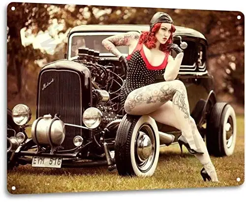 

Sexy Pinup Girl Hot Rod Auto Garage Shop Man Cave Decor Metal Tin Sign TIN Sign 7.8X11.8 INCH