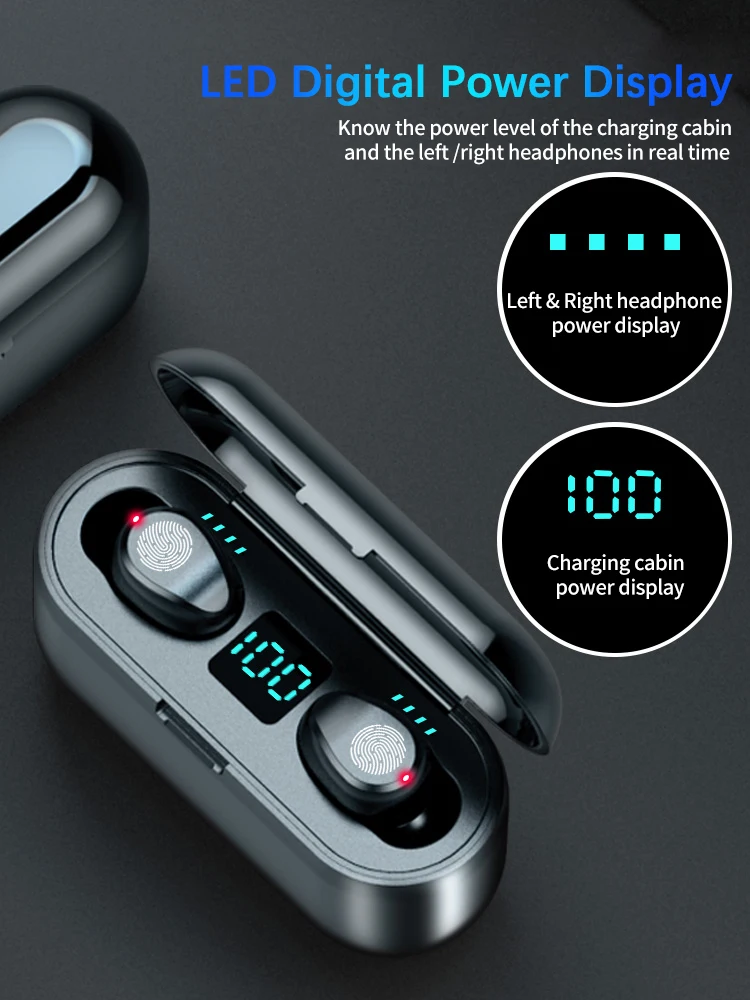 New F9 Wireless Headphone Bluetooth 5.0 Earphone TWS HIFI Mini In-ear Sport Running Headset for all smartphone HD Call | Электроника
