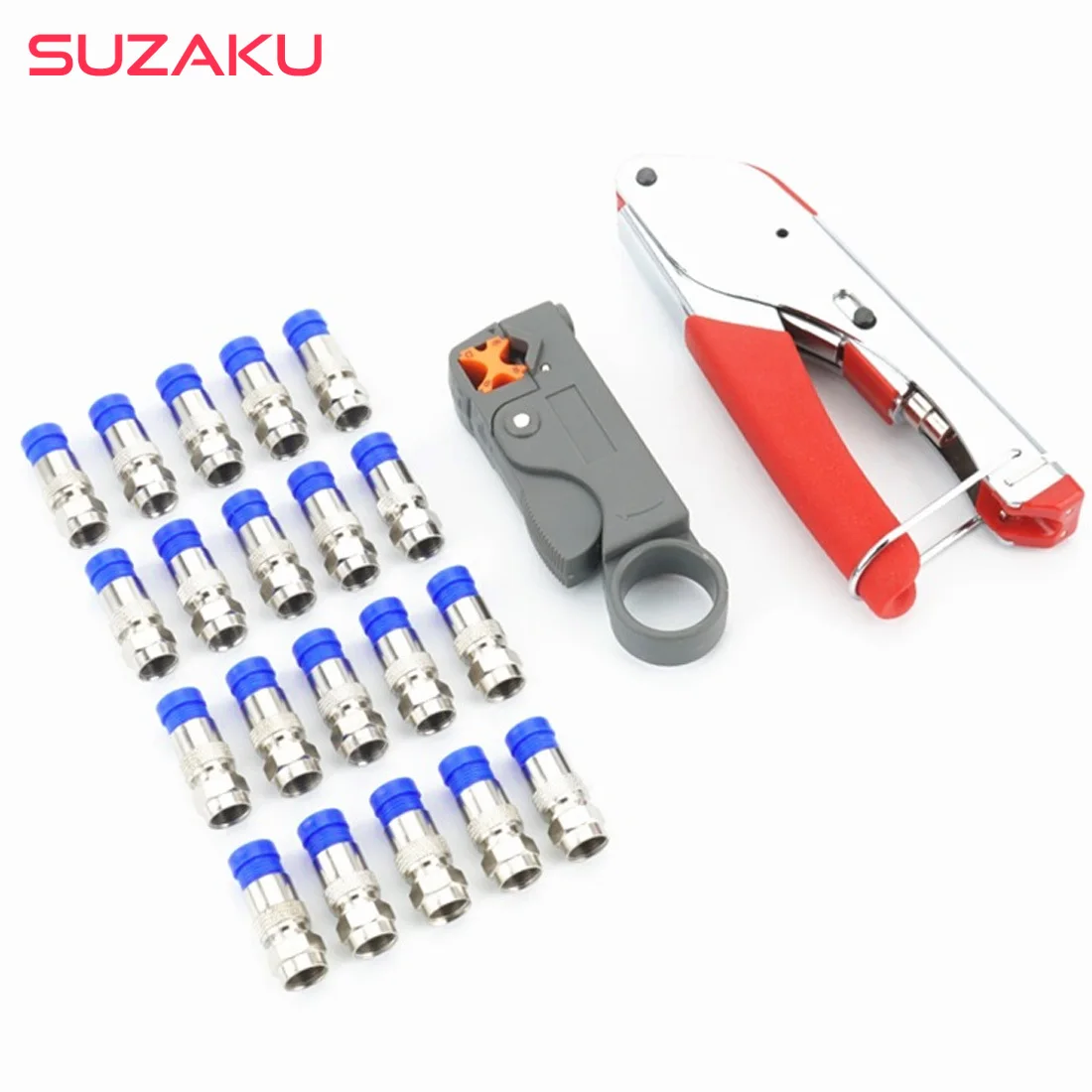 

Multitool Wire Stripping Squeezing Pliers Coaxial Cable Cold Press Clamp RG59 RG6 Cable TV Crimping Tool Set with 20 F Heads