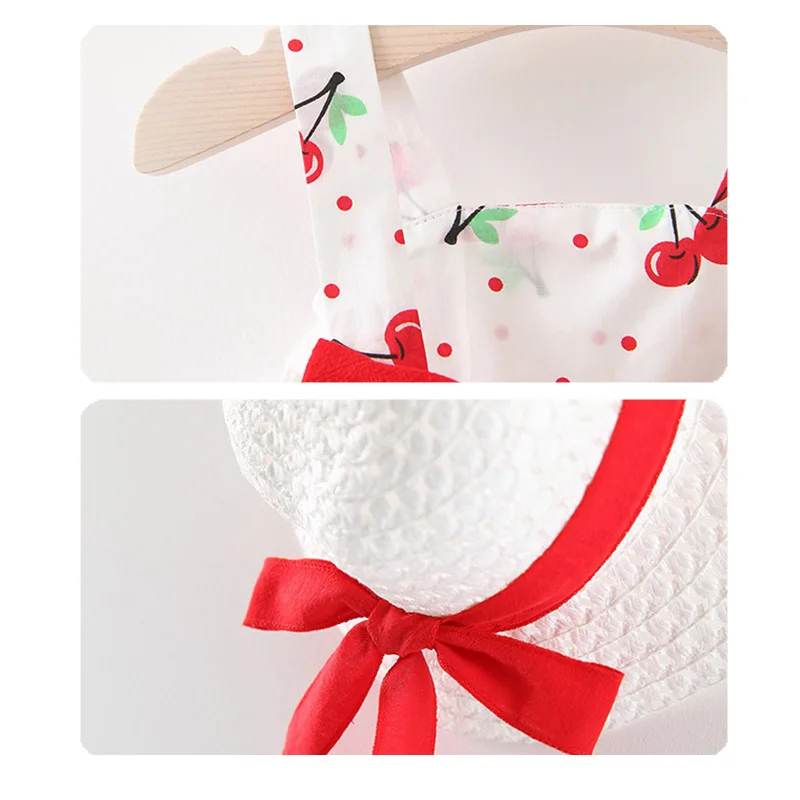 Summer Baby Girl Dress Toddler Girls Clothes 6-24 Months Sleeveless O-neck Print Floral Candy Color Bow Princess Dress With Hat