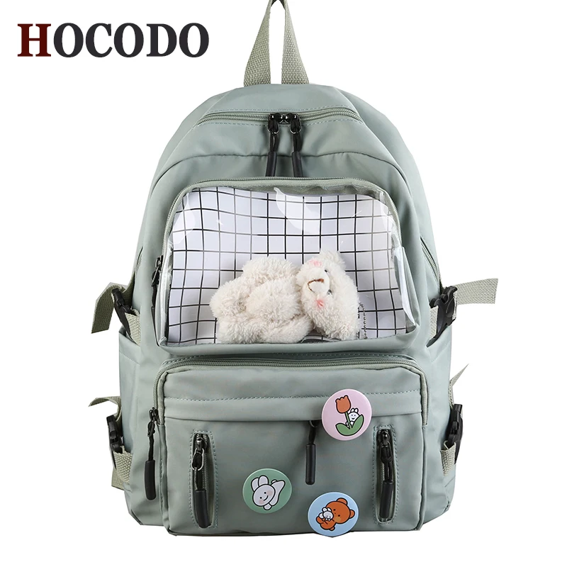 

HOCODO 2020 Fashion Backpack Women Waterproof Nylon Backpack To School Transparent PVC Front Pocket Schoolbag Girls Travel Bag