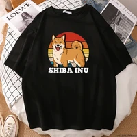 shiba inu cute dog cartoon print tshirt oversized vintage wowomens crewneck loose summer comfortable clothing