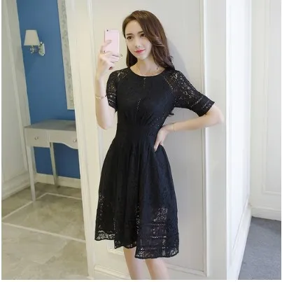 Retro Knee-Length Bandage Summer Dress Vetement 2021 Women Elegant Mori Midi Office Workwear Crochet Lace HJ401 | Женская одежда
