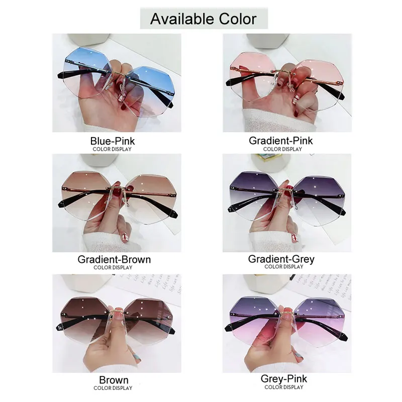 

2021 Rimless Sunglasses Women Brand Designer Sun Glasses Gradient Shades Cutting Lens Ladies Frameless Metal Eyeglasses UV400