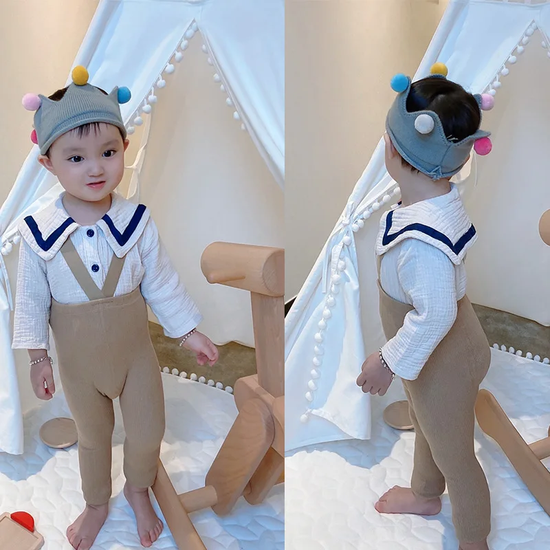 Leggings con tirantes para beb&eacute;, cintura alta, elasticidad, Color s&oacute;lido, estilo Simple, accesorios de ropa de primavera-3