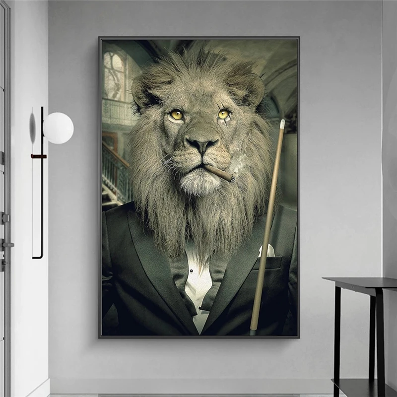 

Abstract Smoke Lion in a Suit Canvas Painting on the Wall Art Posters and Prints Modern Nordic Style Animals Decorative Pictures