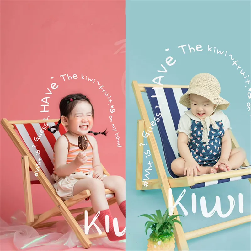 Baby Photography Props Wooden Striped Beach Chair Photo Shoot for Kids Children Photography Accessories Furniture for Boy Girl