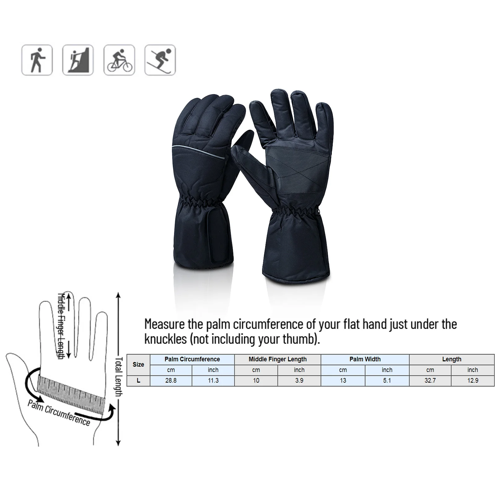 

Heated Gloves Reflective Rechargeable Touchscreen Electric Heating Gloves Thermal Gloves for Outdoor Sports Motorcycle Ski