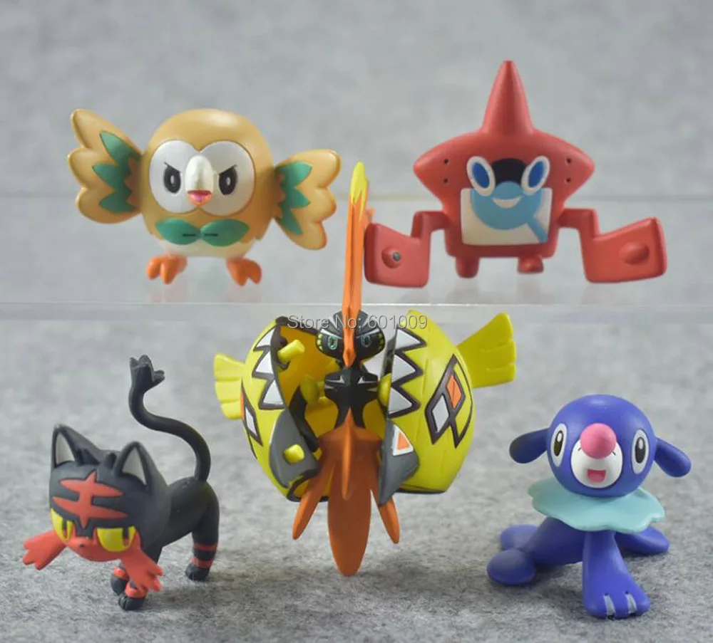 5 шт. экшн фигурки Tapu Koko Litten Popplio Rotom Rowlet 4 см розничная продажа игрушек|Игровые и