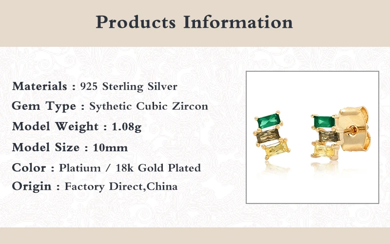 

Romad 100% 925 Sterling Silver Earings Gold Color Square Zircon Stud Earrings For Women Party Gifts Piercing pendientes 2020 W5