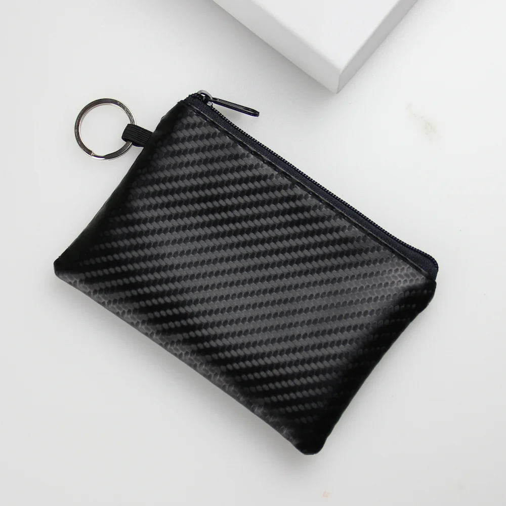 Мини-кошелек мужской из углеродного волокна на молнии с кольцом для мелочи