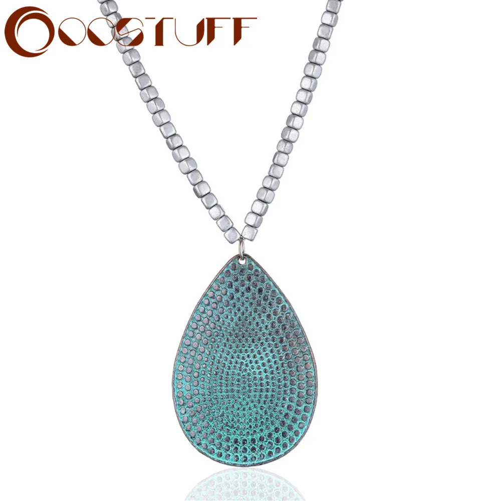 Эффектное ожерелье с зеленым кулоном ювелирные изделия для женщин длинные