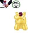 OMHXZJ оптовая продажа CA372 Европейская мода горячие прекрасные женщины мужчины вечерние рождения свадебный подарок Единорог бусины DIY 24KT золотой кулон очаровательные