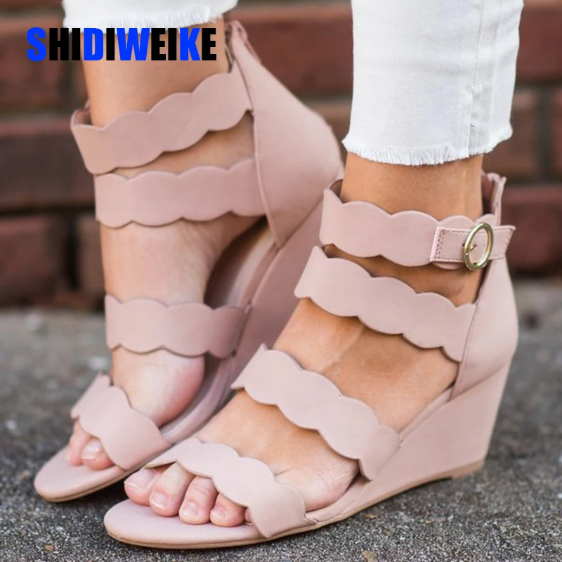 Женские босоножки на танкетке Повседневные летние сандалии-гладиаторы