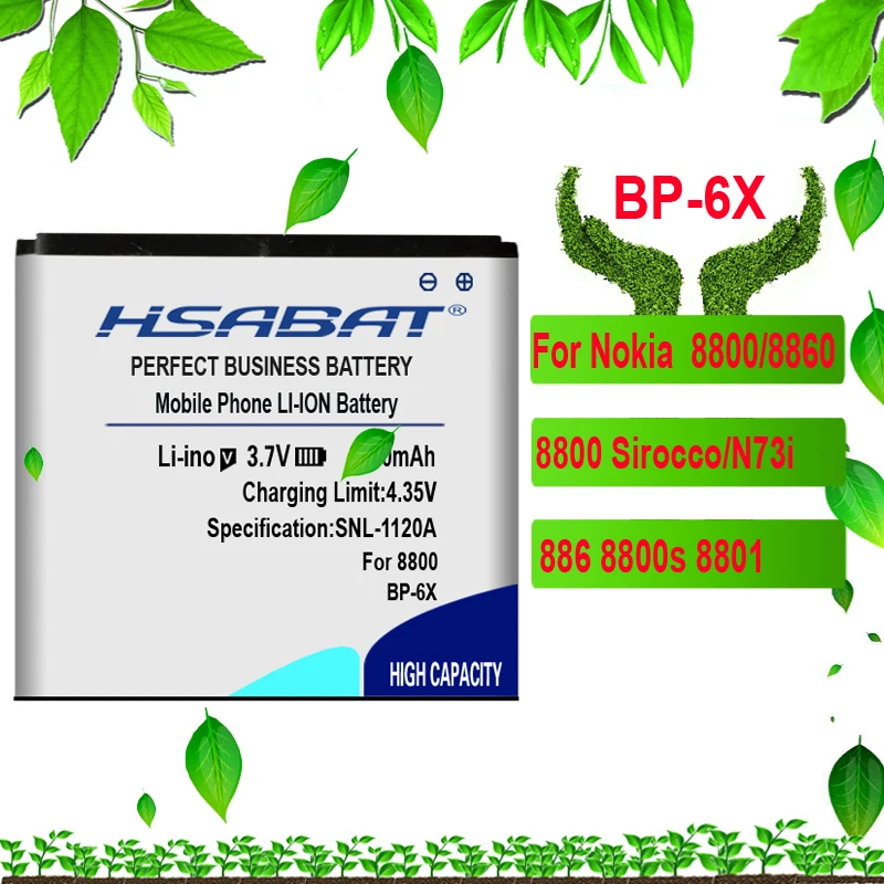 HSABAT Батарея для Nokia BL-4B BL-4D BL-4C BL-4CT BL-4U BL-5B BL-5BT BL-5C BL-5CT BL-5J BP-5M BP-6X BL-6Q BLC-2 BLD-3 BLB-2