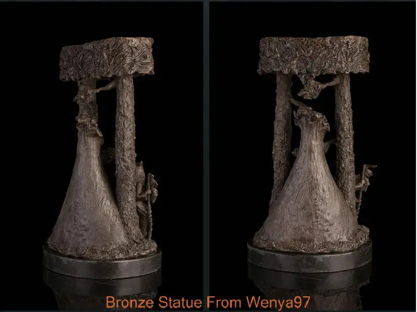 Арт Деко скульптура Африканское родное племя семейная сцена жизни Бронзовая