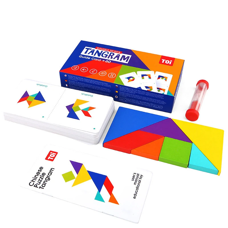 Красочная головоломка Tangram для детей деревянная интеллектуальное воображение