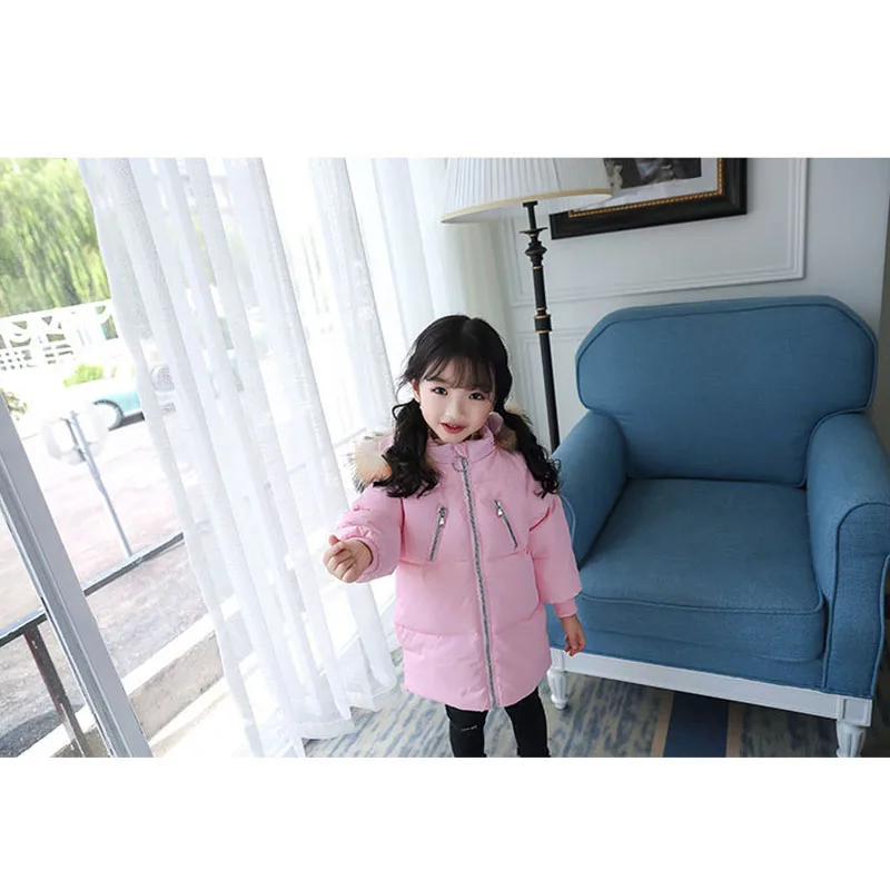 

New 2020 Children Down Jacket Long Fur Collar Kids Clothing Boys And Girls Winter Warm Zipper Pocket Coat Baby Velvet Outerwear