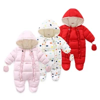 new fashion winter baby girl clothes color polka dot hooded infant girl snowsuit newborn baby rompers toddler coat jacket