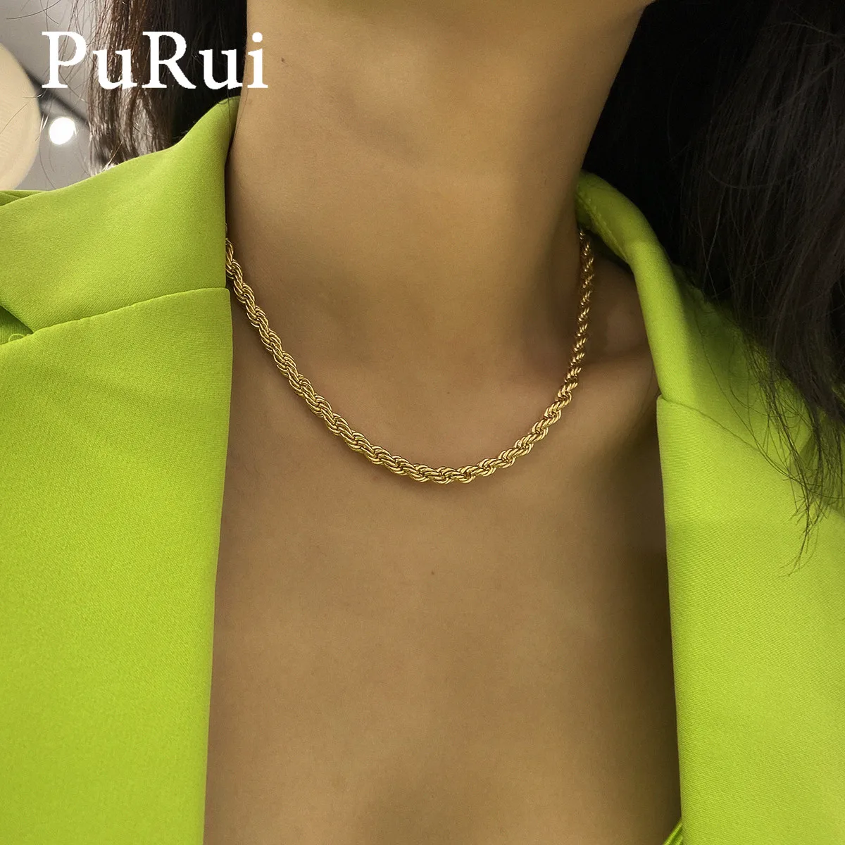 

PuRui Punk Cuban Link Chain Necklace Simple Vintage Gold Color Collar Statement Choker Necklace for Women Men Fashion Jewelry