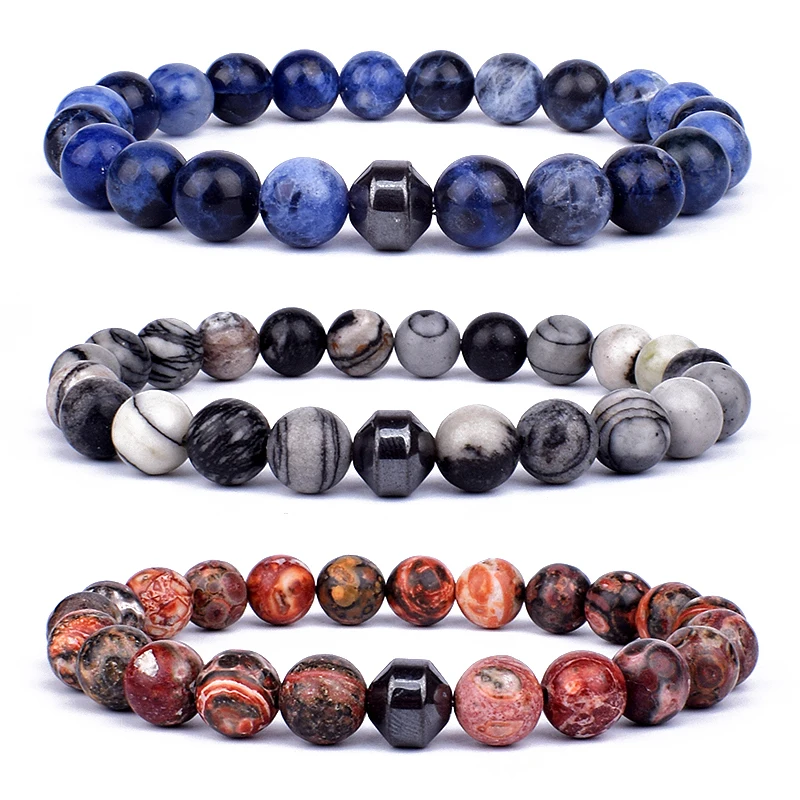 

Fashion Cylinder Hematite Bracelets Men 2022 pulsera hombre Natural Energy Stone Bracelets for Women Prayer Reiki Charm Jewelry