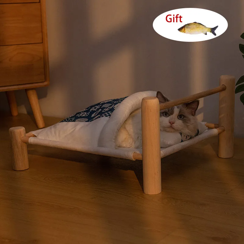 

2022 Pet Cat Bed Removable Sleeping Bag Hammock Beds for Lounger Wooden Cats House Winter Warm Pets Bed for Small Dogs Sofa Mat