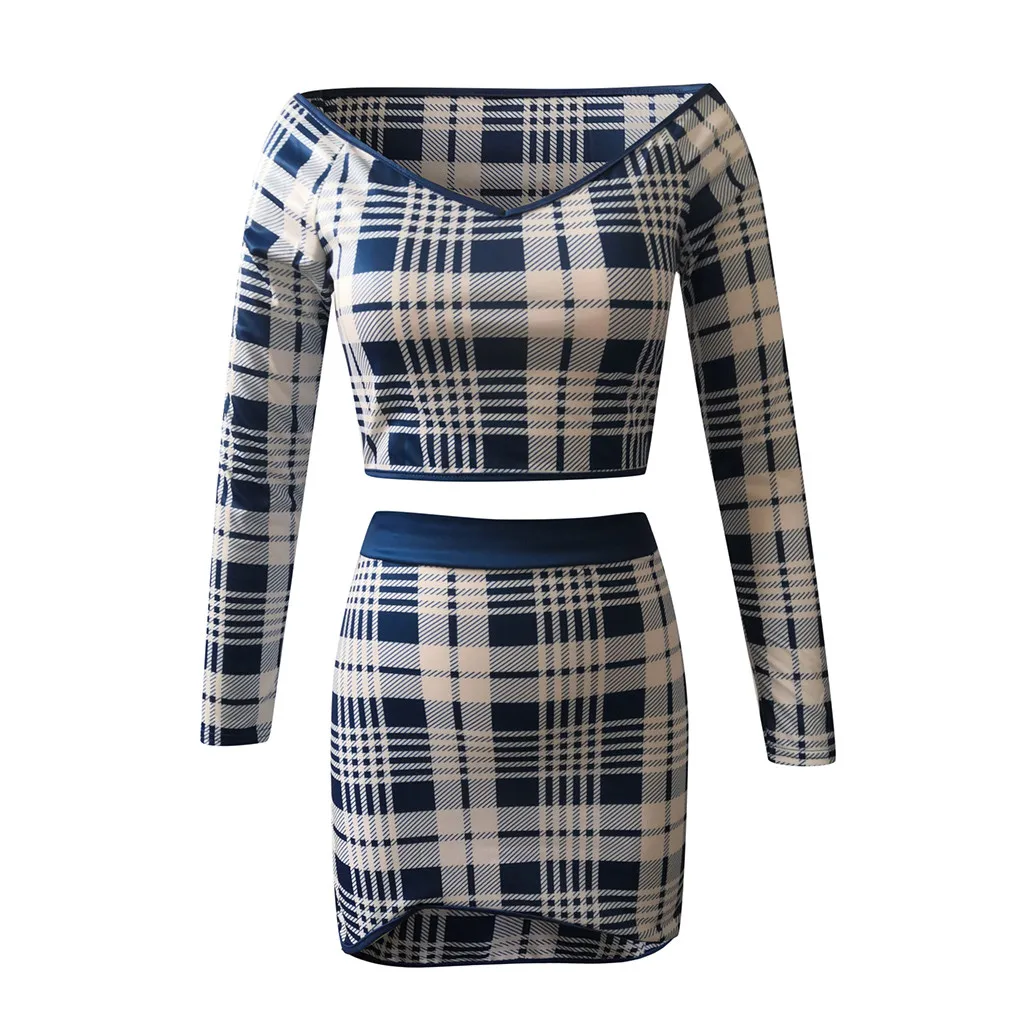 

Free Ostrich Women Long Sleeve Plaid Dresses elegant O-neck Pullover Leisure Tops + Shorts Set conjuntos de mujer Drop Ship 2020