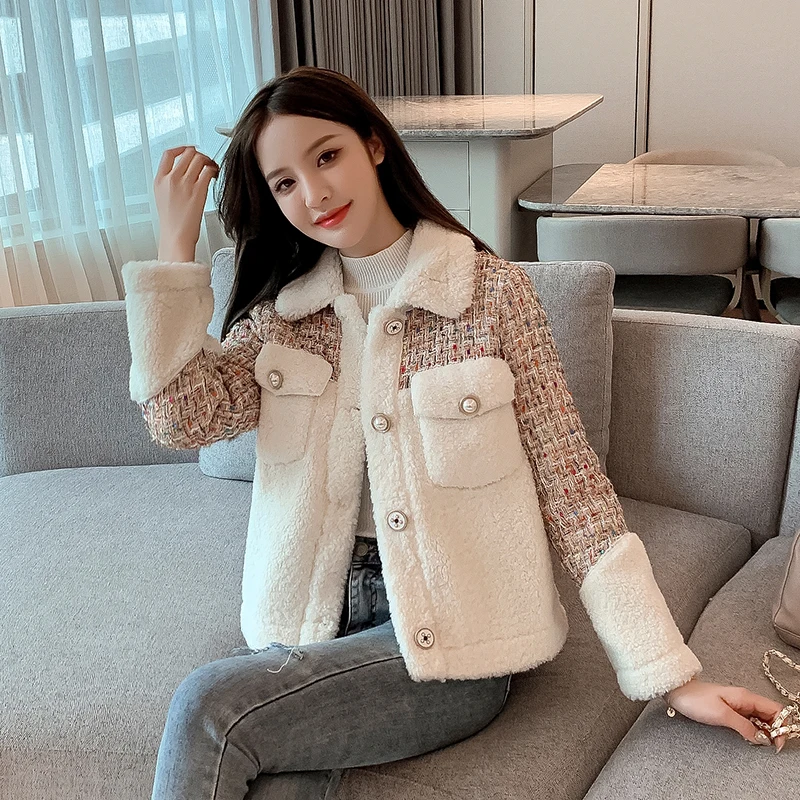 Женское твидовое пальто на пуговицах элегантная теплая куртка из овечьей шерсти