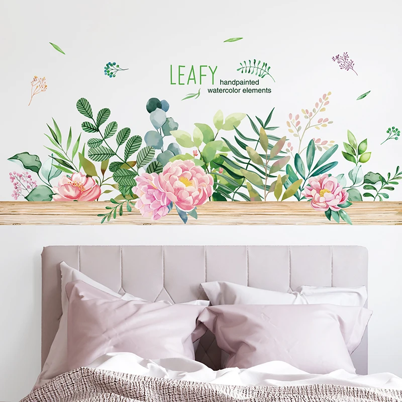 Виниловые наклейки на стену с листьями и травой стикеры сделай сам для цветов