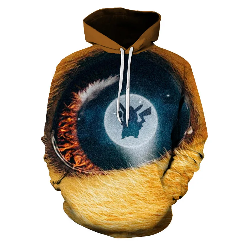 Золотой Коллекция года, толстовки с объемным принтом Покемон го Пикачу Eevee, толстовки с капюшоном для мальчиков и девочек, кавайная кофта с капюшоном худи - Цвет: Золотой