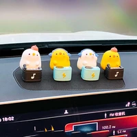 cute yellow duck car decoration gift cartoon center console resin ornament shaking head spring toys auto interior accessories