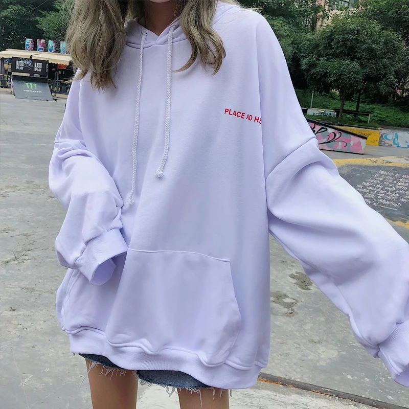 Толстовки женские оверсайз фиолетовые большие карманы с капюшоном Harajuku BF корейский стиль Студенческая Уличная С буквенным принтом женские пуловеры новинка - Цвет: white