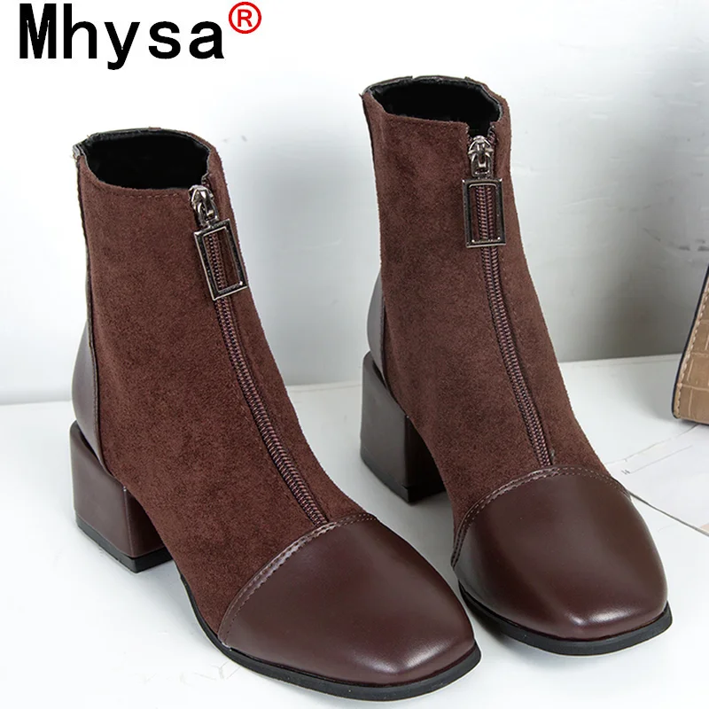 

2020 New Autumn Fashion Platform Thick-heeled Women Short Boots Front Zipper Comfortable Round Toe Pu Leather Women Casual Boots