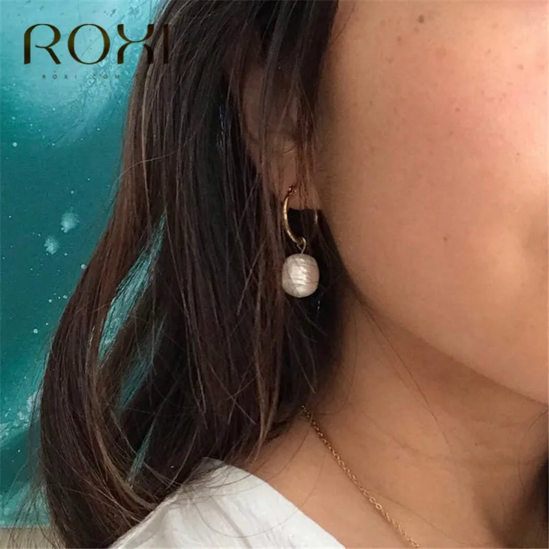 ROXI пресноводный жемчуг кулон серьги-кольца для женщин золотые петлей кольцевое серьги барокко Жемчуг Huggie Сережка Модная бижутерия подарок
