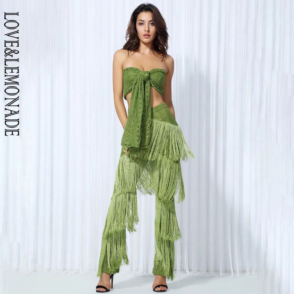 Женский костюм-двойка LOVE &amp LEMONADE зеленый кружевной костюм на бретельках с