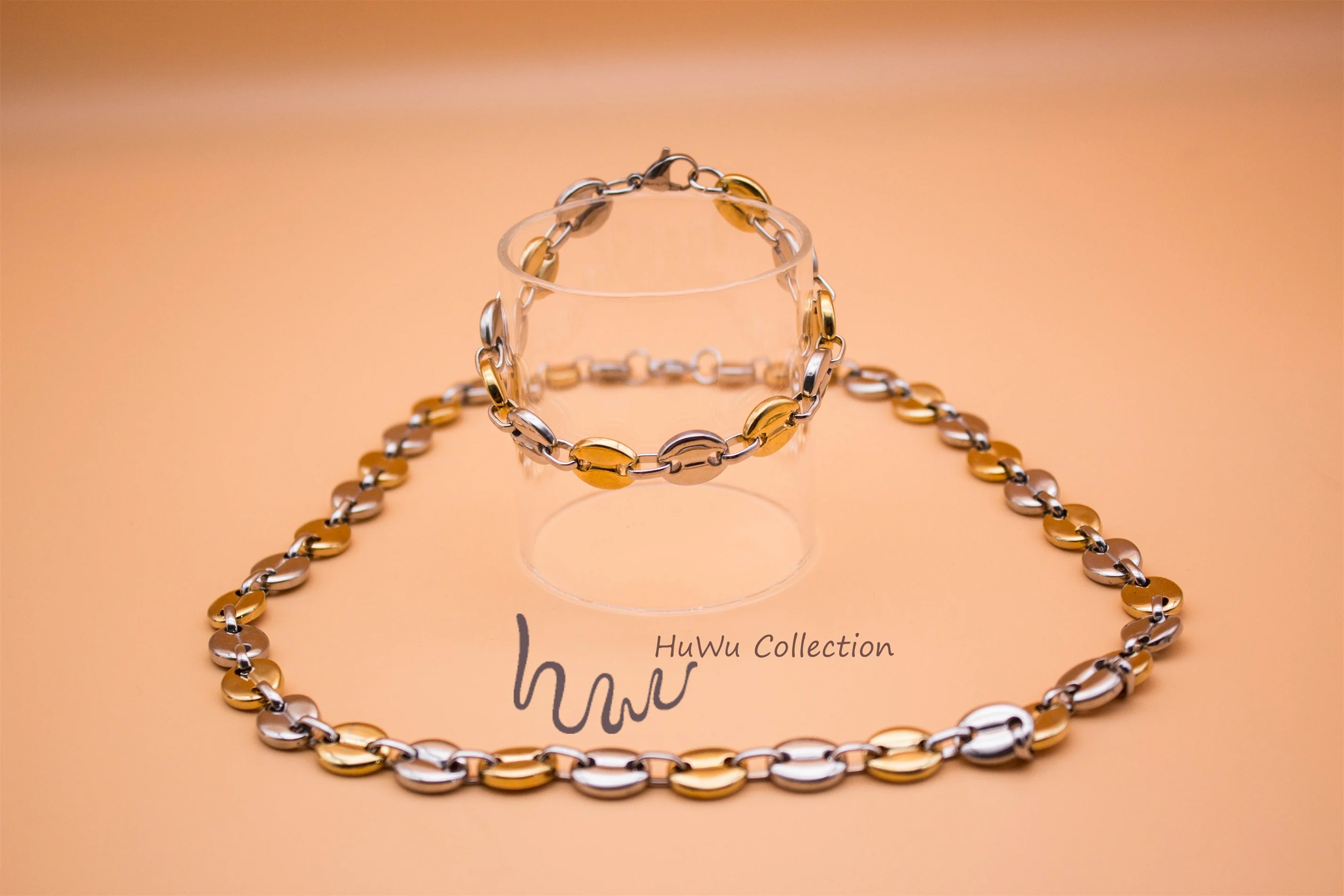 Двухцветная цепочка для кофейных зерен серебристого/золотого цвета два оттенка