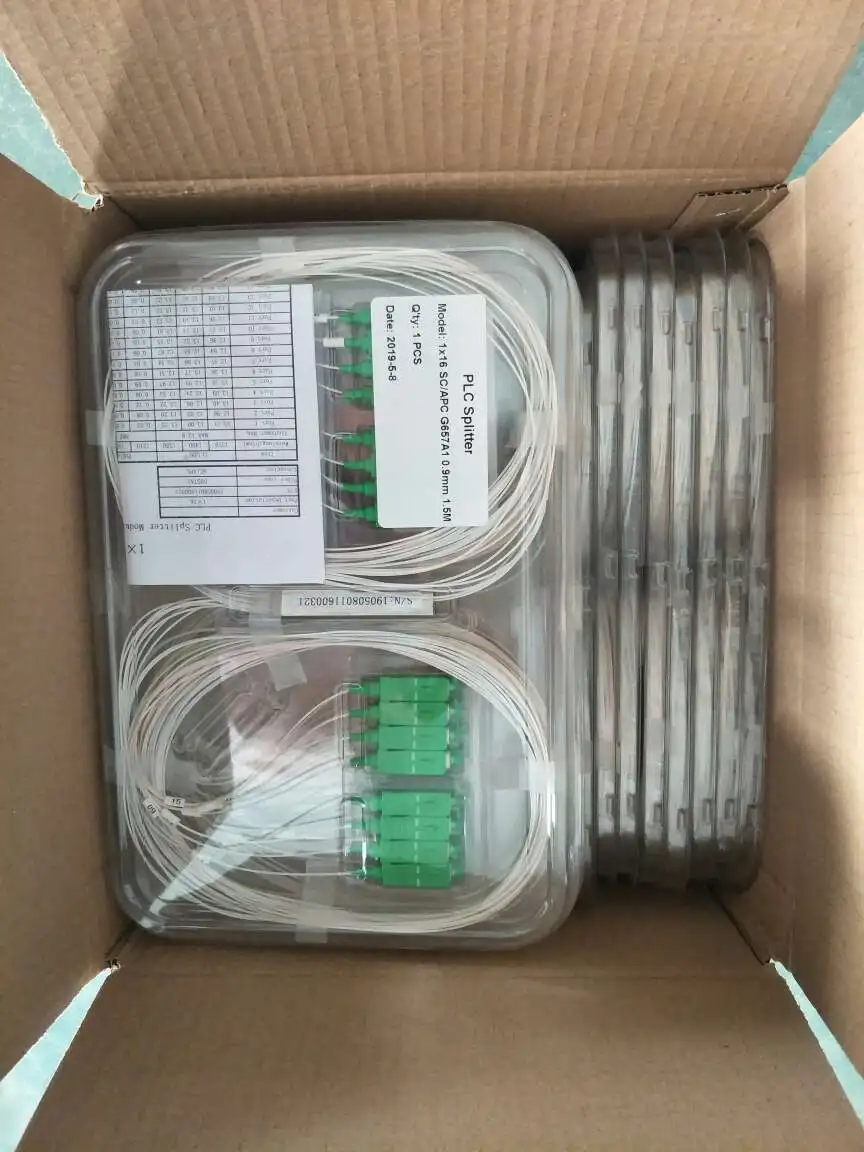 10pcs SC APC PLC 1X8 splitter Fiber Optical Splitter FTTH PLC Splitter  with 1X8 Planar waveguide type Optical splitter