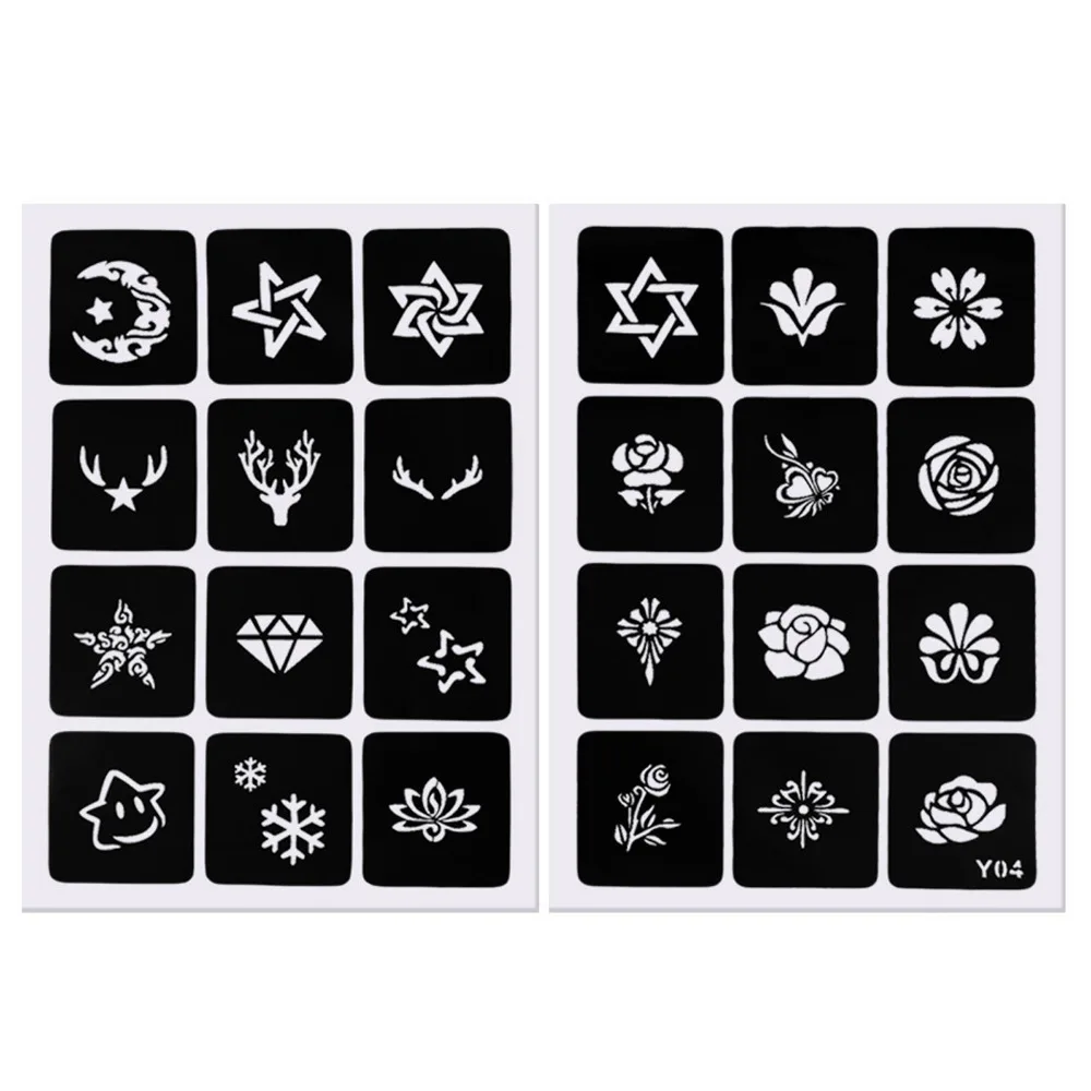 2 листа многоразовые временные трафареты для татуировок набор трафаретов хны