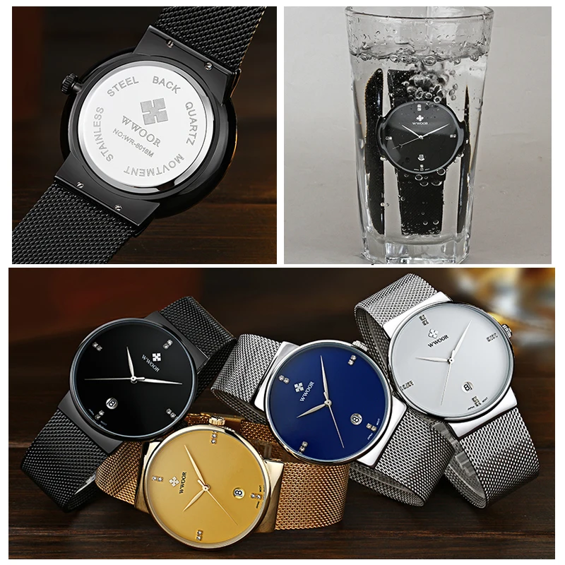 

WWOOR Mens Watch High Quality Waterproof Analog Date Quartz Watches For Men Clock Male Black Business Wristwatch Boyfriend Gift