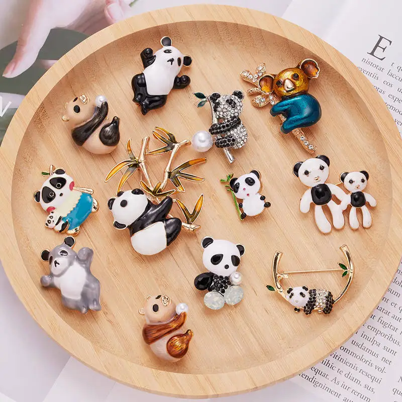 Милая эмалированная брошь с жемчугом Бамбуковая панда животное булавка для