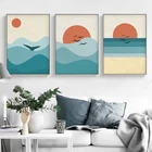Абстрактная Картина на холсте с изображением заката восхода и океана, терракотовые постеры и принты в скандинавском стиле, Настенная картина для домашнего декора
