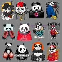 cartoon panda heat transfer stickers tops t shirt patches for clothing appliqued decorative punk style animal iron on transfers