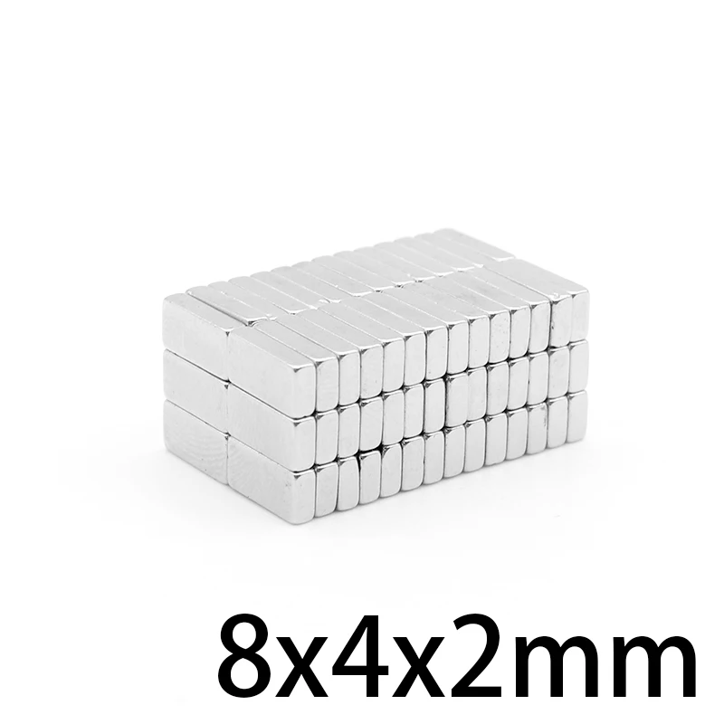 

20/50/100/200/500 шт. 8X4X2 четырехъядерные мощные магниты N35 постоянный неодимовый магнит 8x4x2 мм маленький блок магнит 8*4*2 мм