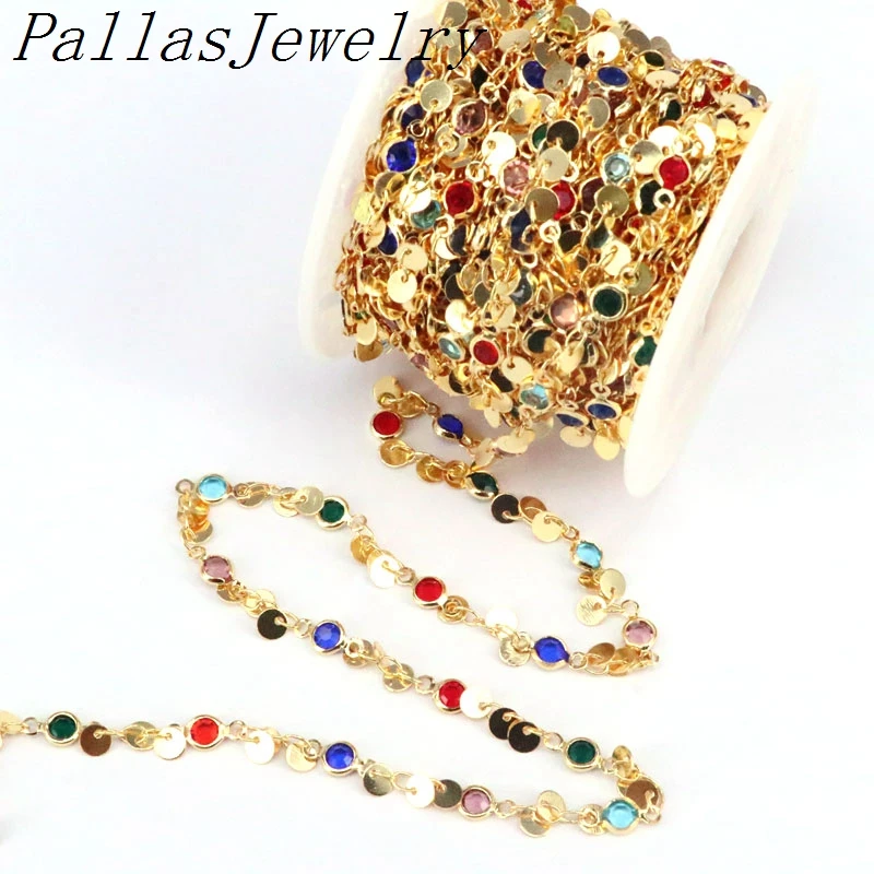 

5 метров, модный прозрачный/многоцветный Цирконий, Розария из бисера, кубический циркон, цепочка из бисера, золотой цвет, изготовление ожерелья из бисера