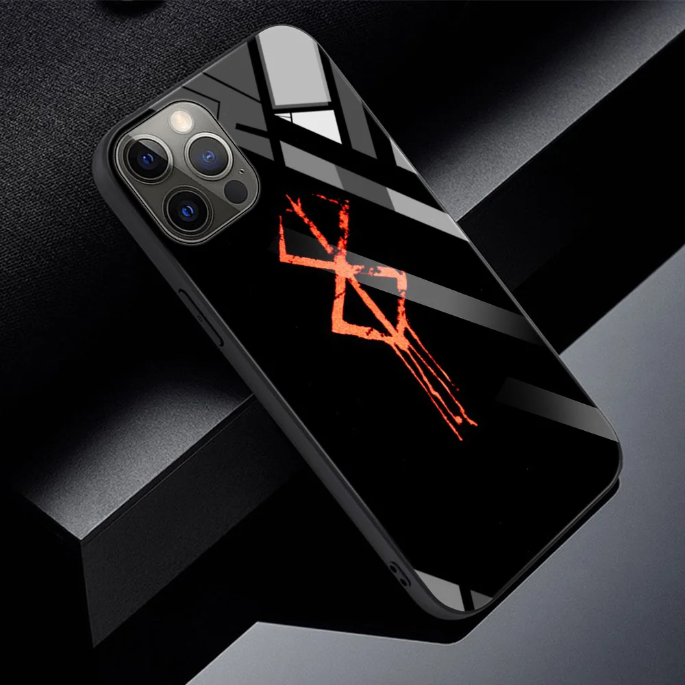 

Tempered Glass Phone Case For iPhone 12 11 Pro Max Shell For iPhone Xs Max XR XS 7 8 Plus 11 Pro Berserk Guts Anime