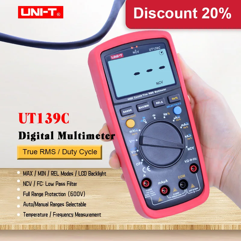 UNI-T UT139C UNIT Digital Multimeter Auto Range True RMS Meter Capacitor Tester Handheld 6000 Count Voltmeter Temperature