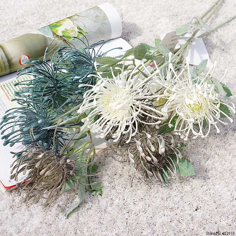 Флокированные Leucospermum искусственные цветы для украшения свадьбы Искусственные цветы пластик искусственный цветок растение Флер искусственное