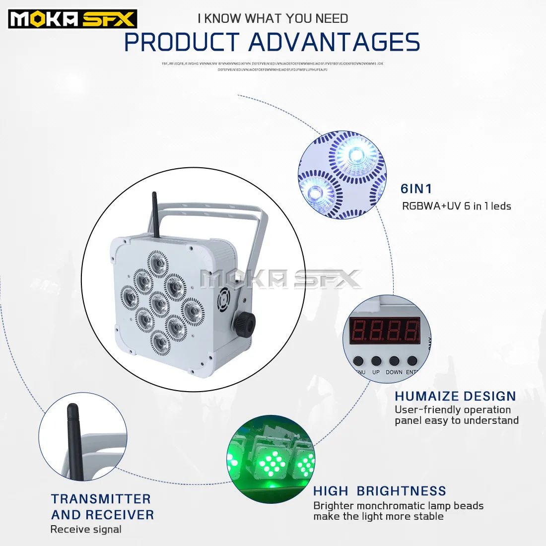 Сценисветильник светодиодный светильник с аккумулятором 9x18 Вт банки Wi Fi